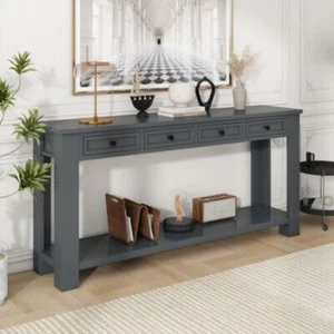 63" Extra Long Console Table with 4 Storage Drawers and Bottom Shelf - Picture 1 of 26