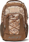 Tan/Brown Camo Backpack - Multi-Compartment Durable Backpack with Bungee Cord Fr