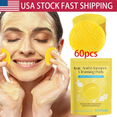 Almohadilla de limpieza de cúrcuma 60 piezas ácido kójico y cúrcuma limpiador facial limpieza profunda Foto 1 de 4