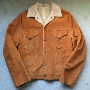 Levi's Slim Fit Suede Sherpa Jacket Camel Big E Size 38 - Picture 1 of 19