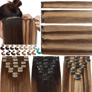 Extensiones de cabello humano Remy 100 % reales con clip cabeza completa Balayage Ombré resaltado - Imagen 1 de 43