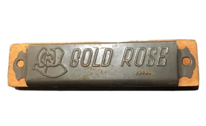 Vintage 1960s 70s 80s Rose Gold Harmonica Kids Wooden/ Metal Harmonica Japan - Picture 1 of 7
