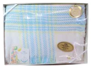 Royal Heir Vintage Hand Loomed Pram Infant Baby Blanket Blue Yellow 36"x50" NOS - Picture 1 of 3