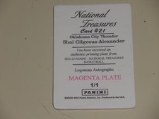 2021-22 National Treasures Shai Gilgeous-Alexander Magenta Printing Plate 1/1