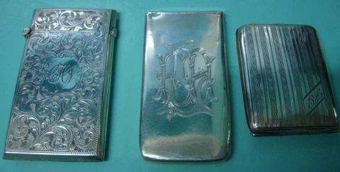 3x Antique Vintage Sterling silver 925 Vesta hand engraved Patent card cases UK Cover
