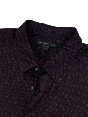 JOHN VARVATOS Star USA Shirt M Medium Men's Dotted Button Up Navy Blue Black Red - Image 1 of 4