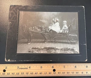 Mounted Photo J.E. Henry Shows Traveling Circus Kids on Dog Wagon Nebraska 1910 - Picture 1 of 2