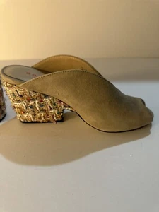 Sacha London Taupe Selina Stacked Peep Toe Mule Stack Heel Sz 6.5 - Picture 1 of 11