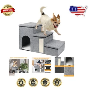 Stylish Dog Stairs with Storage and Cat Scratch Option - Ideal for Small Breeds - Picture 1 of 9