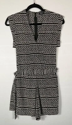 Madewell Romper Women's Size XS Black Beige 100% Silk V-Neck Zip Up Short Sleeve - Image 1 of 4