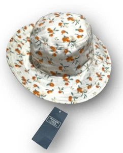NWT ABERCROMBIE FITCH BUCKET HAT FLORAL PRINT WHITE ORANGE ONE SIZE NEW - Picture 1 of 3