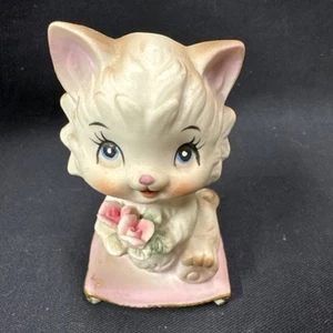 Figura Gato Gatito Antropomórfico Enesco De Colección Rara Almohada Bisque Flores Kitsch - Imagen 1 de 6