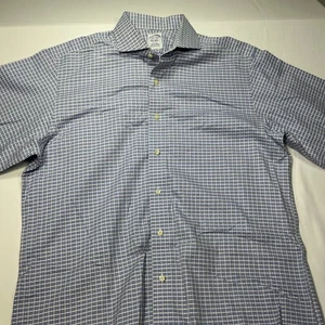 Brooks Brothers Dress Shirt Non-Iron Supima Cotton Checkered Blue 15 1/2-34 - Picture 1 of 9