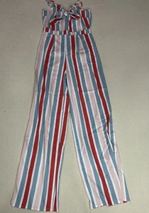 Romeo & Juliet Couture Striped Jumpsuit Wide leg Blue Red Size Medium E3 - Picture 1 of 8