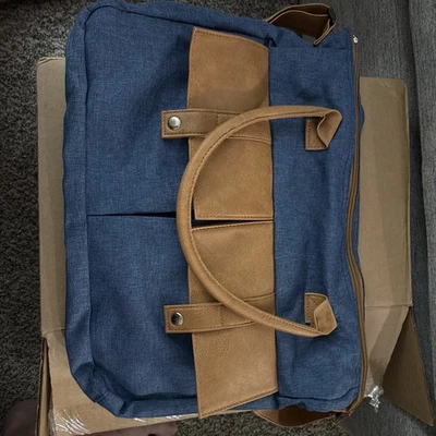 AARP 经典快递/信使包海军蓝棕褐色人造皮革 — 第 1/2 张图片