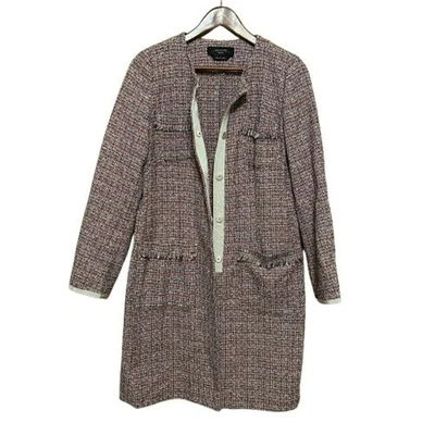 Chaqueta Larga Weekend Max Mara Tweed Mujer EE. UU. 12 Rosa Metálico Flecos Bolsillos Foto 1 de 4