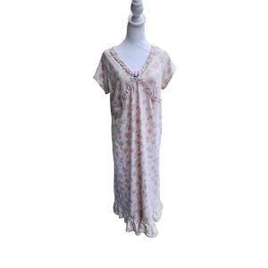 Laura Ashley Floral Nightgown Maxi PJ's Ruffle Trim Cottagecore Large - Picture 1 of 6