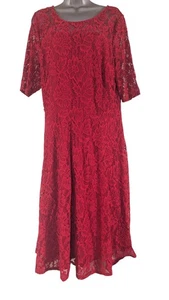 Vestido de mujer Bon Marche rojo con encaje talla 22 - Imagen 1 de 7