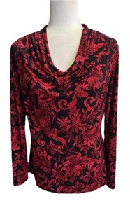 Blusa vintage Y2K Peter Nygard roja manga larga capucha cuello rojo/negro talla PM - Imagen 1 de 14