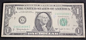 Series 1963B One Dollar Note Joseph W. Barr Ser. No. G40316589I Chicago Fed Res - Picture 1 of 2