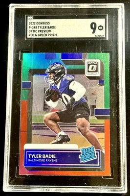 2022 Panini Donruss Rated Optic Preview Red & Green Tyler Badie #P-348 Rookie RC - Image 1 of 2