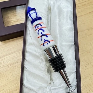 New Blown Glass Lighthouse Bottle Stopper Wine Olive Oil Silver tone Boxed - Picture 1 of 12