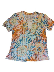 NEW Syoss Blouse Puff Sleeves V neck Pleated Short Sleeve Shirt Size XL Colorful - Picture 1 of 6