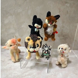 Pocket Vntg Lot 6 Ara Wool Miniatures Lion, Fox, Cow, Cat, Mouse Read Please! - Picture 1 of 7