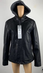 NWT AMERICAN BREED Men’s Black 100% Pleather Hoodie Jacket Size Medium MSRP $149 - Picture 1 of 9