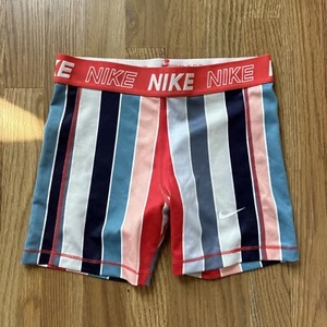 Nike Dri Fit Pro Girls Large Striped Compression Shorts - Picture 1 of 3