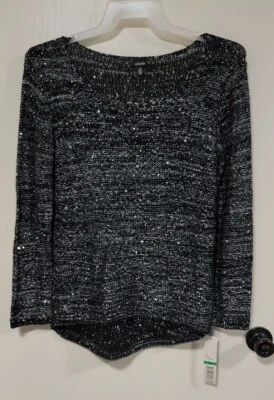 Rafaella Mujer Tejido Lentejuelas Suéter Talla Grande Negro Plata Metálico Nuevo Con Etiquetas Foto 1 de 4