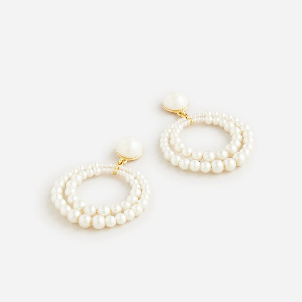 J.Crew Retail NWT Double-Layered Pearl Earrings length 2 inches - Image 1 of 1