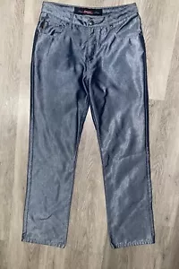 Y2K Johnny Blaze Flame Jeans Women’s 9/10  Metallic Silver  Straight - Picture 1 of 9