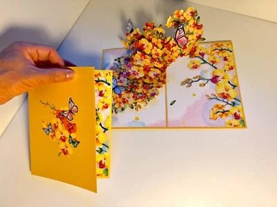 ORIGAMI POP CARDS Yellow Orchid Garden with Butterflies Happy Anniversary 3D Pop — 第 1/4 张图片