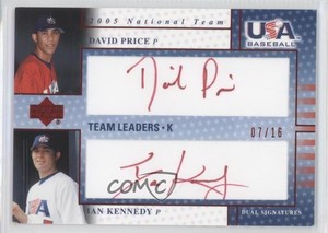 2005 USA Baseball Team Leaders Dual Red Ink /16 David Price Ian Kennedy Auto