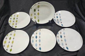 6- Pier 1 Beaded Garland 3/Green & 3/Blue Dessert Salad Plates Silver 7 5/8" - Picture 1 of 7