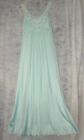 Vintage Mint Green Shadowline Nightgown Size M Long Gown with Stretch Lace Trim