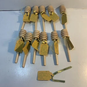 11 NEW 5" Wood Honey Dippers Wand Wedding Honey Dippers w/ Bee, ribbon & Thanks - Picture 1 of 5