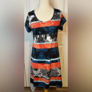 Women's French Atmosphere Orange Blue Short Sleeve Dress Size Medium - Picture 1 of 4