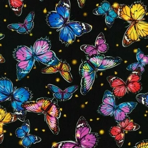 Fat Quarter Fantastic Forest Butterflies 100% Cotton Quilting Fabric - Black - Picture 1 of 1