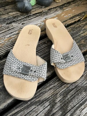 Sandalias Dr Scholls Cuero Madera Negra 10 Zapatos Colección Original De Colección Años 90 00 Foto 1 de 4