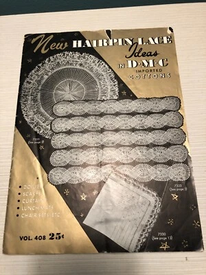 New Hairpin Lace Ideas D.M.C Crochet Magazine Doilies Scarfs 1954 Vol. 408 Vtg - Image 1 of 4
