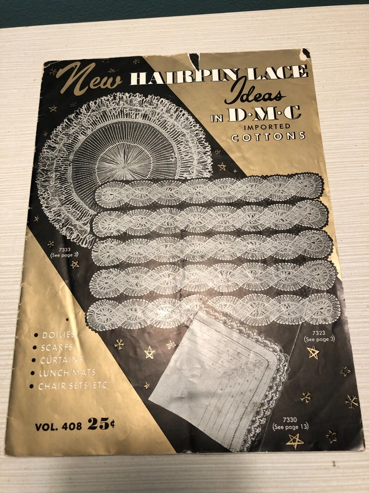 New Hairpin Lace Ideas D.M.C Crochet Magazine Doilies Scarfs 1954 Vol. 408 Vtg - Image 1 of 4