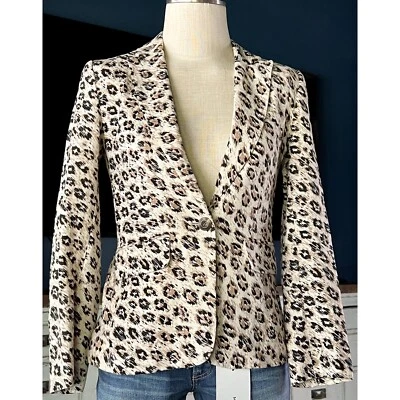 NWOT New $298 Joie 100% Linen Leopard Blazer Jacket 00 - Image 1 of 4