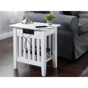 AFI Chair Side Table 22" H X 14" W, Rectangle Solid Wood White W/Charger Station - Picture 1 of 6