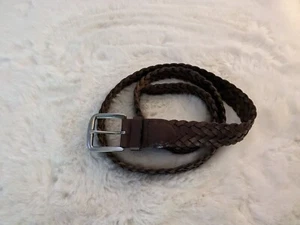 Men's Brown Woven Leather Belt Silver Buckle Size XL - Picture 1 of 11