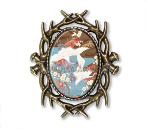 Lovely Couple of Cranes Asian Motif Design OVAL Thorn BROOCH pin Jewelry - Picture 1 of 2