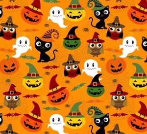 David Textiles, 100% Cotton Fabric, 1/2 Yard Precut, Pumpkin, Spider, Halloween - Picture 1 of 1