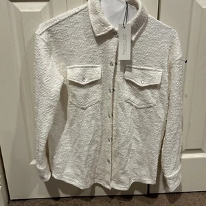 NWT Rachel Zoe White Silver Sequins Button Down Top Shacket Boho Sz Xs - Picture 1 of 5