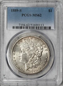 Dólar Morgan 1889-S graduación profesional MS62 ¡Fecha difícil! #4DQK - Imagen 1 de 3